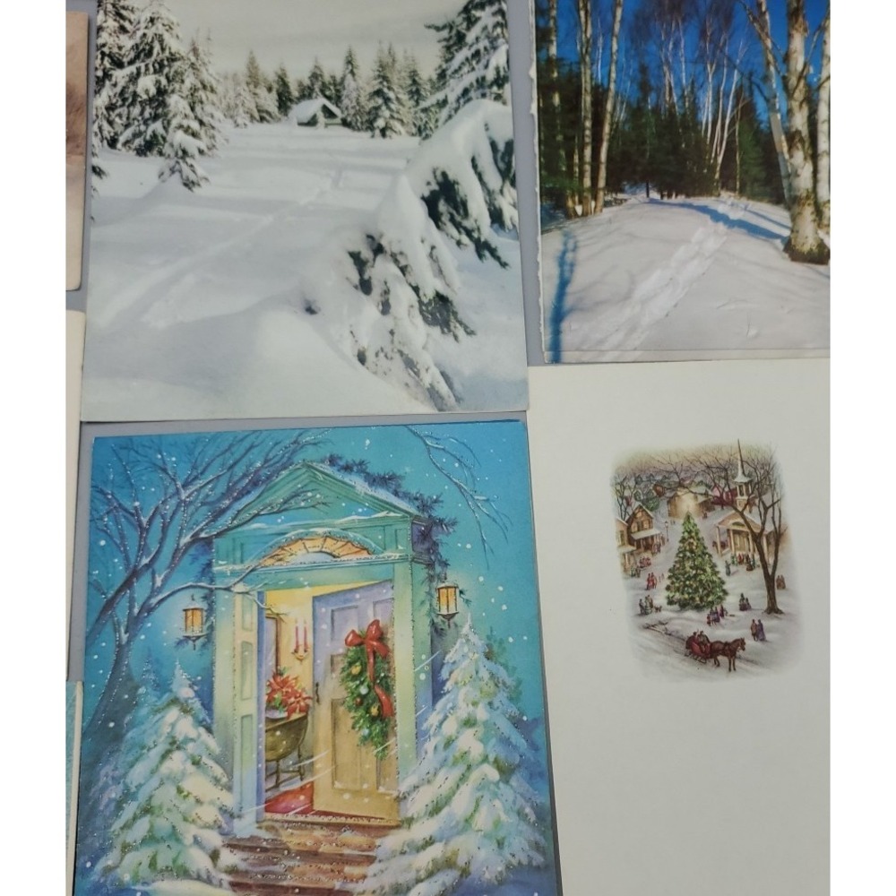 11 Old Vintage Used Christmas Card Fronts for Crafts Winter Snow Country Woods - Picture 3 of 16